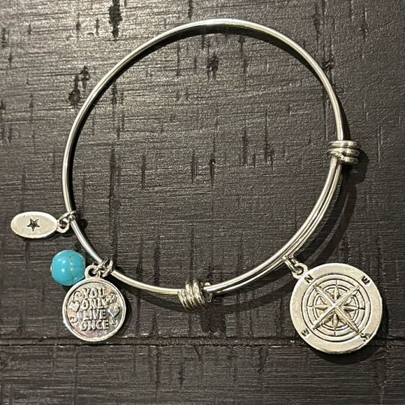 Unwritten YOLO Find Joy in the Journey Globe Travel Silver Charm Bracelet​ - Picture 1 of 6